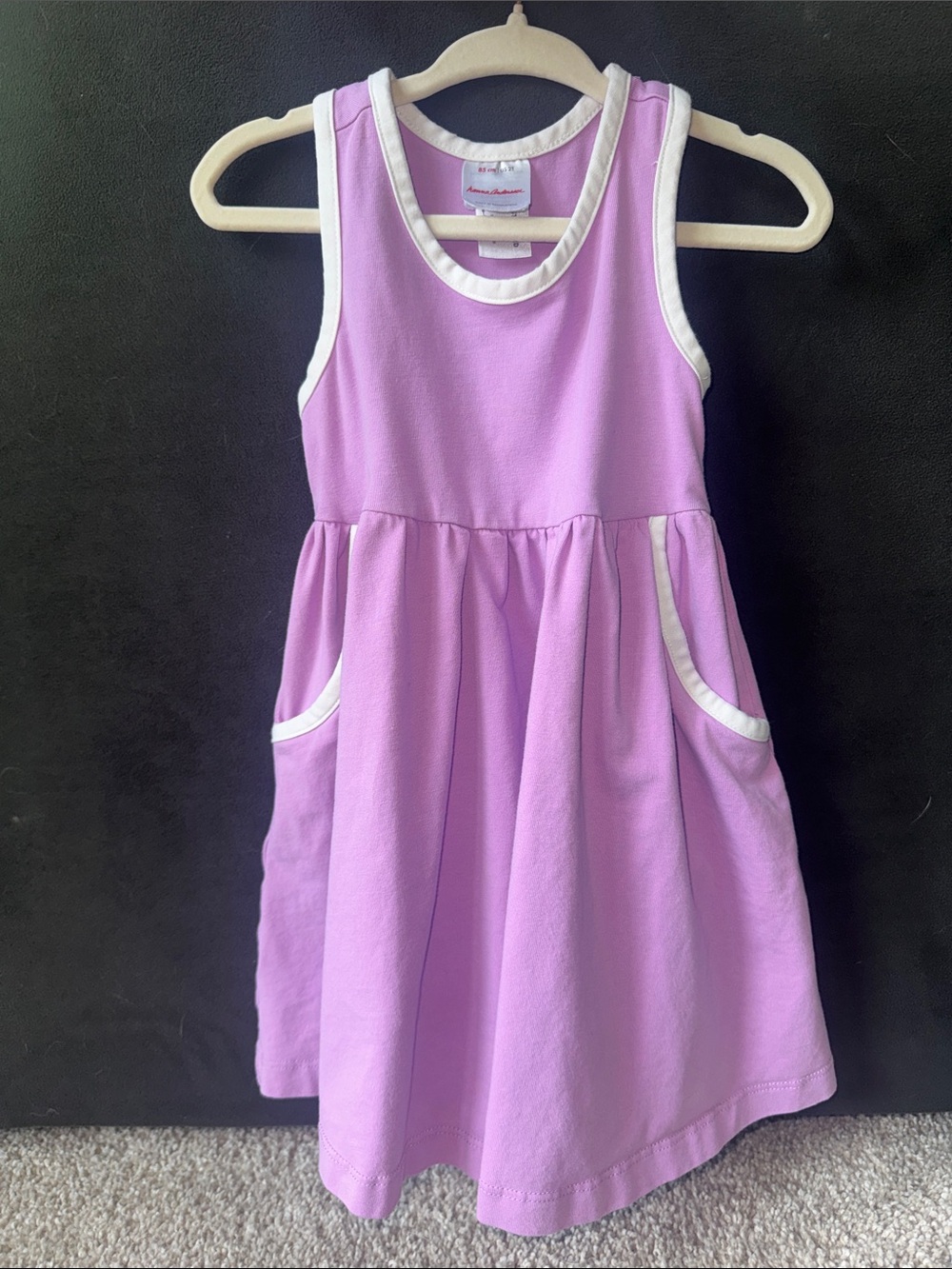 Hanna  Andersson Girls' Lavender Sleeveless skater Dress with White Trim pockets